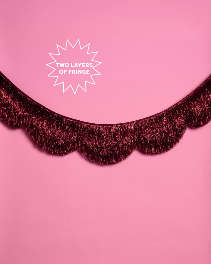 Burgundy Scallop Fringe Banner - 6 ft red fringe garland