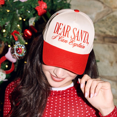 Dear Santa Trucker Hat - red + cream embroidered cap