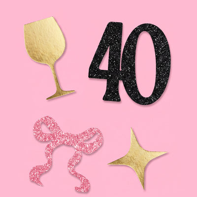 40th Birthday Confetti - pink, black + gold confetti