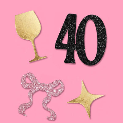 40th Birthday Confetti - pink, black + gold confetti