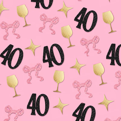 40th Birthday Confetti - pink, black + gold confetti
