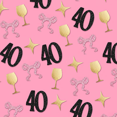 40th Birthday Confetti - pink, black + gold confetti