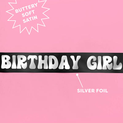 Western Bday Girl Sash - black + silver foil