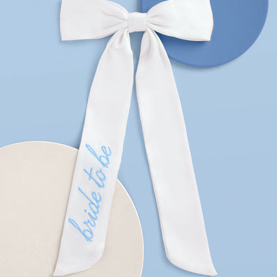 Something Blue Bow - white satin embroidered bow