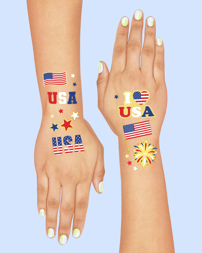 Stars & Stripes Tats - 70 foil temporary tattoos