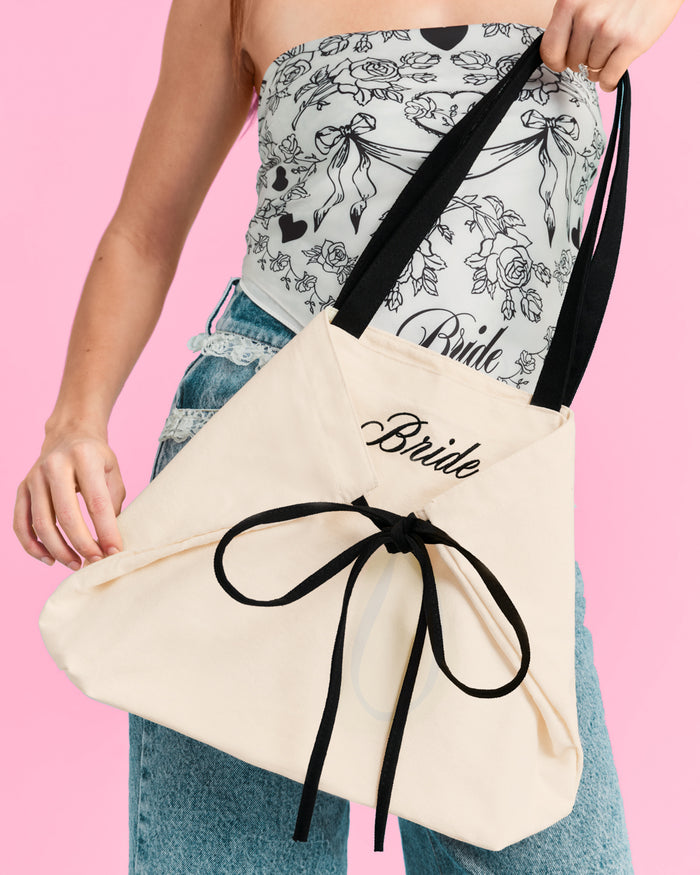 Classic Bride Tote - embroidered canvas tote w. bows
