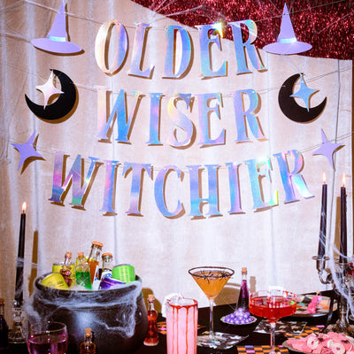 Older Wiser Witchier Banner - iridescent foil banner