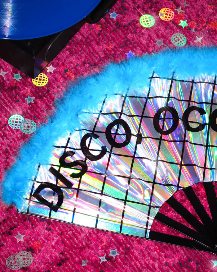 Disco Occasionally Fan - iridescent feather hand fan