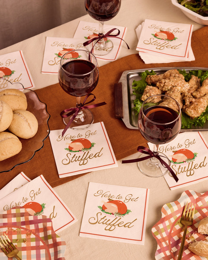 Here to Get Stuffed Napkins - gold foil cocktail napkins