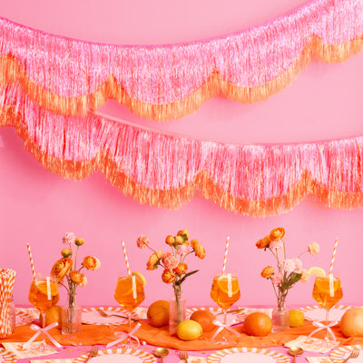 Pink Orange Scallop Fringe - iridescent foil banner