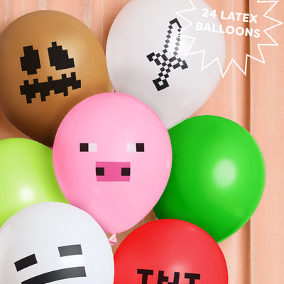 Pixel Mining Game Balloon Pack - 25 latex balloons