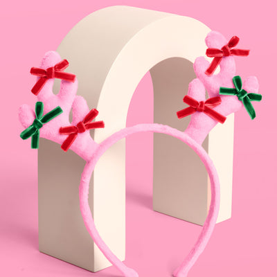 Pink Rein-dear Headband - stuffed velvet headband