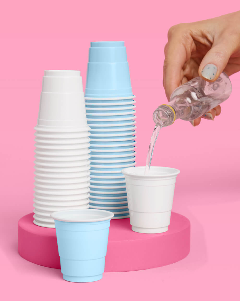 Blue + White Shot Glasses - 50 plastic shot glasses
