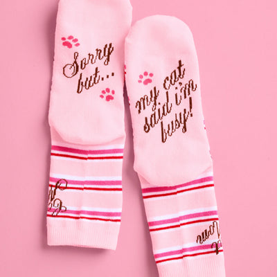 Cat Mom Socks - pink crew socks