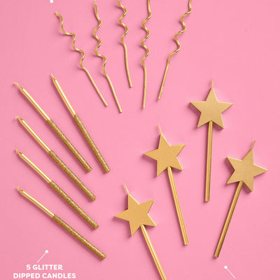 Novelty Gold Candles - 14 pc gold glitter candles