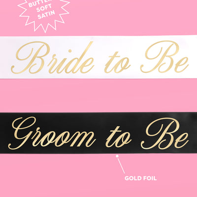Bride and Groom Sash Duo - black + white satin sashes