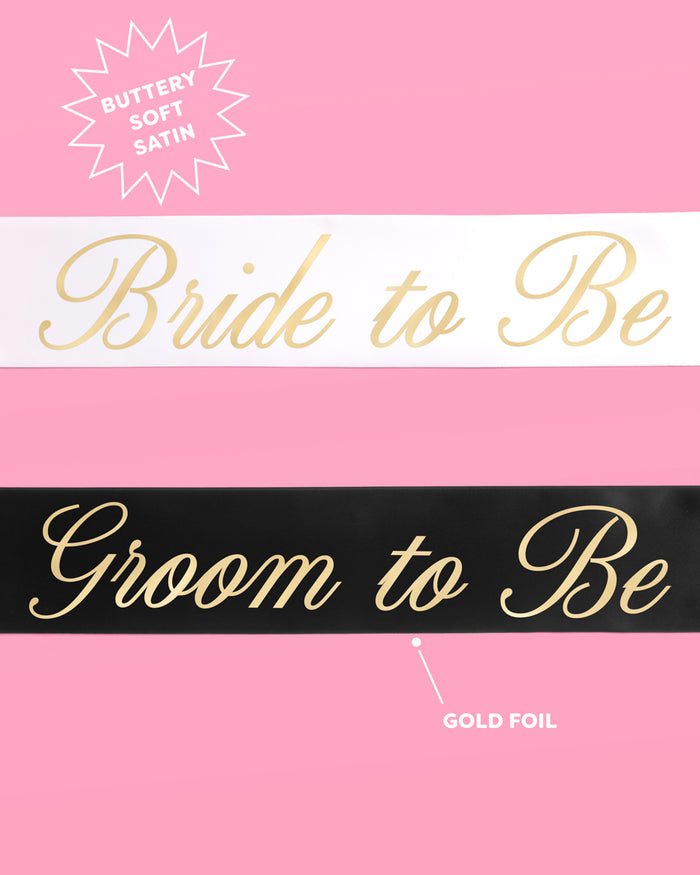 Bride and Groom Sash Duo - black + white satin sashes
