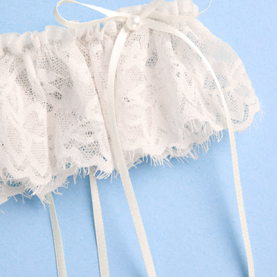 Classic Bride Garter - cream garter w. bows + pearls