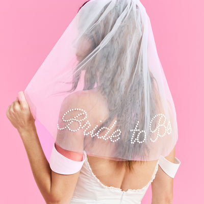 Bride To Be Pearl Veil - white tulle veil + pearl logo