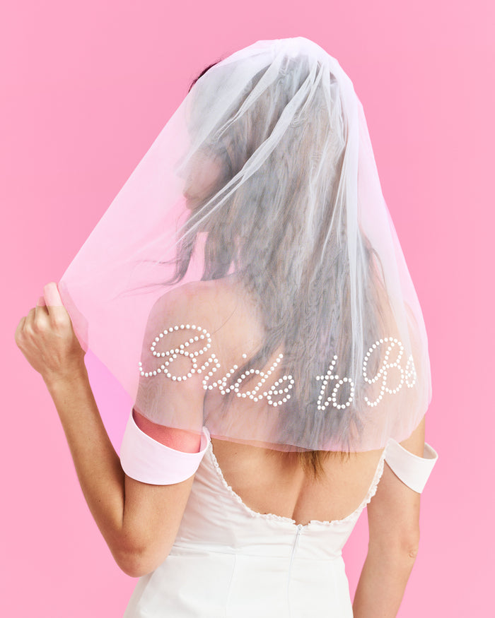 Bride To Be Pearl Veil - white tulle veil + pearl logo