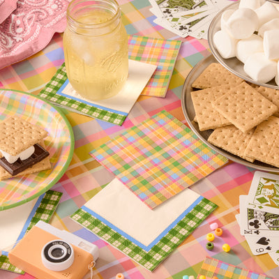 Summer Camp Napkins - 24 plaid paper napkins