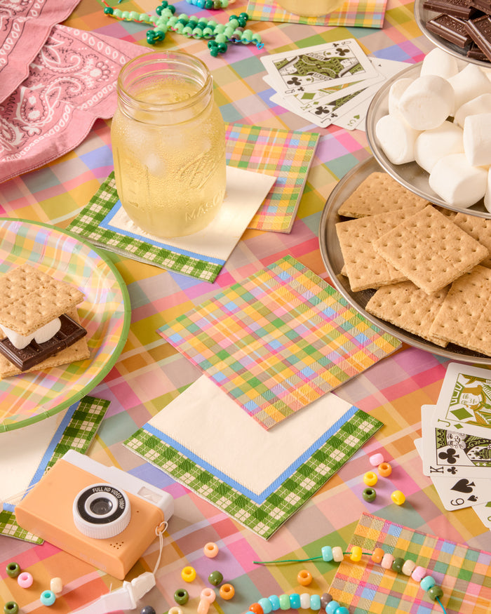 Summer Camp Napkins - 24 plaid paper napkins