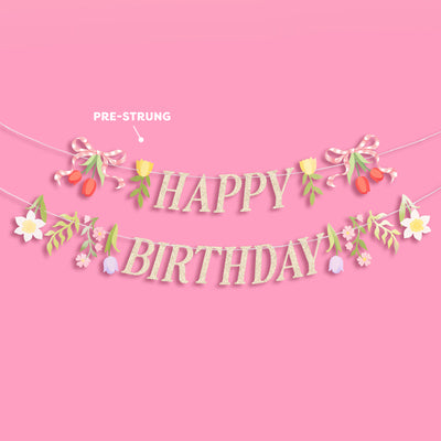 Floral Birthday Banner - gold glitter banner