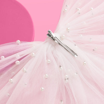Pearl Bikini Bow - white tulle bow with pearls