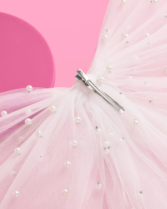 Pearl Bikini Bow - white tulle bow with pearls