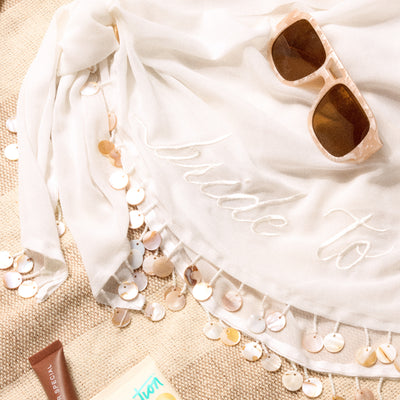 Beach Bride Sarong - white pearl embellished coverup