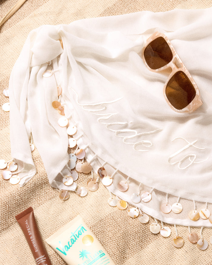Beach Bride Sarong - white pearl embellished coverup