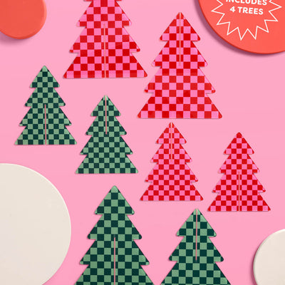 Checked Out Christmas Trees - 4 acrylic trees