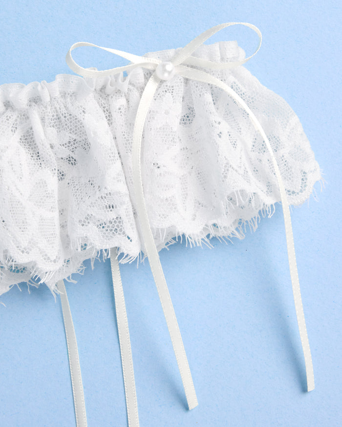 Classic Bride Garter - cream garter w. bows + pearls