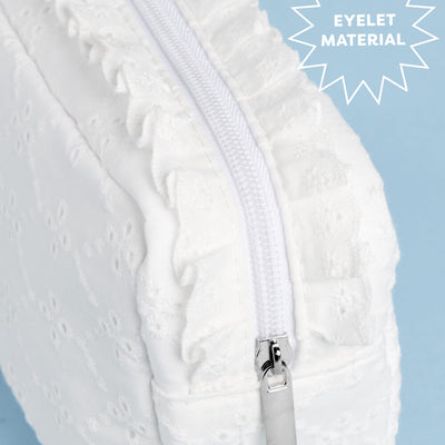 Wifey Eyelet Cosmetic Bag - white embroidered bag