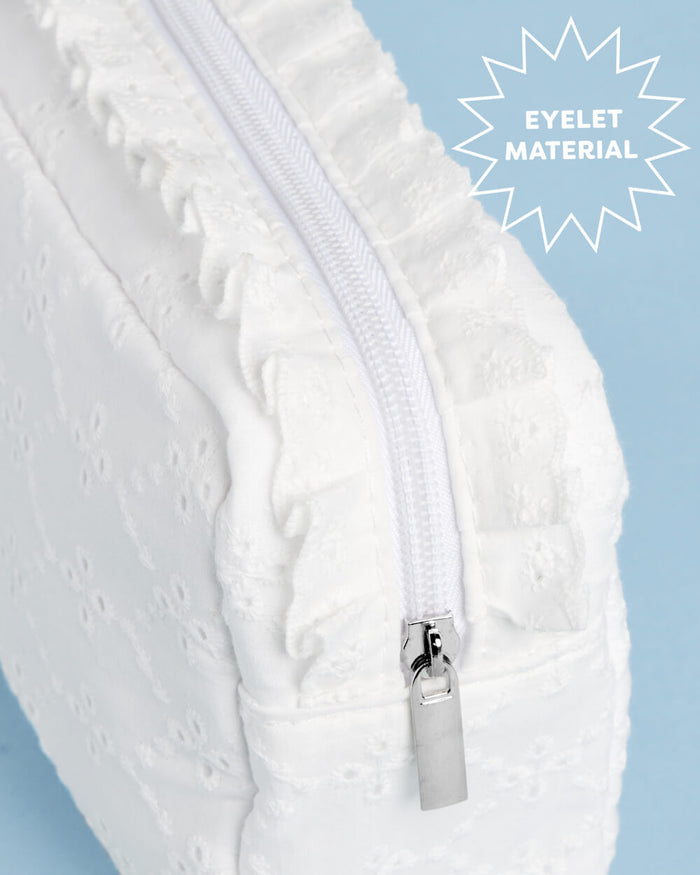 Wifey Eyelet Cosmetic Bag - white embroidered bag