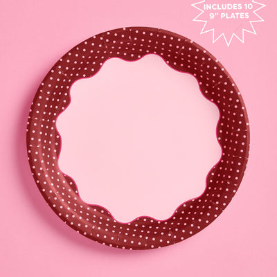 Burgundy Polka Dot Plates - 10 Paper Plates