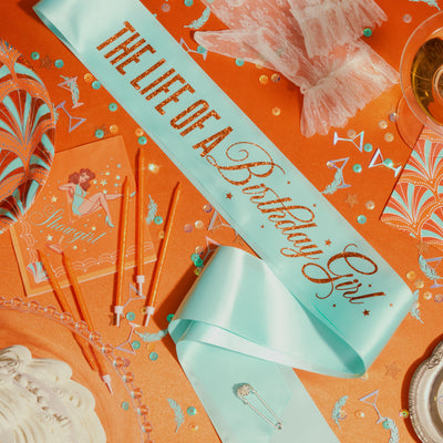 Life of A Birthday Girl Sash - teal sash + orange foil