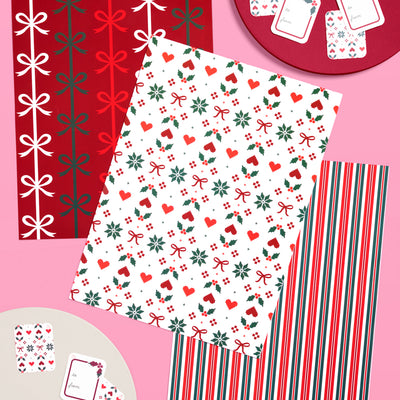 A Merry Mix Wrapping Paper Set - 12 sheets + 16 tags