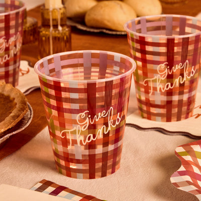 Give Thanks Plaid Cups - 16 fall party cups