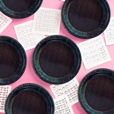 Black Shimmer Plates - 25 paper plates