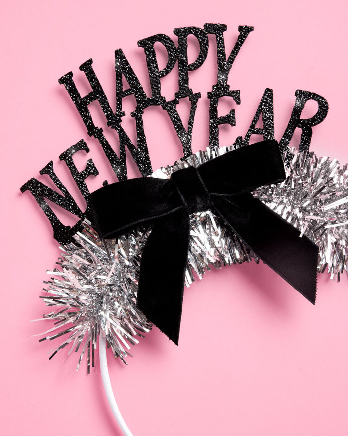 Happy New Year Bow Headband - glitter headband