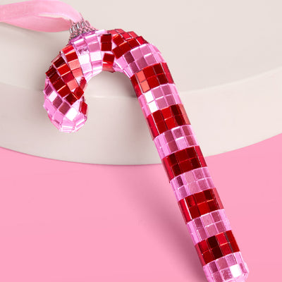 Disco Candy Cane Ornament - disco tiled ornament
