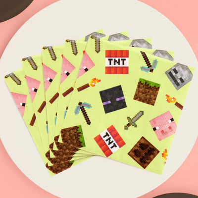 Pixel Mining Gamer Napkins - 25 paper napkins