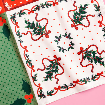 Holly Jolly Headscarf - red + green satin headscarf