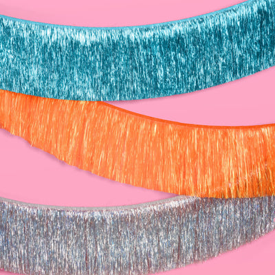 Showgirl Trio - teal + orange fringe banners