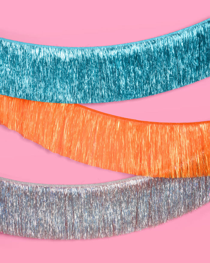 Showgirl Trio - teal + orange fringe banners