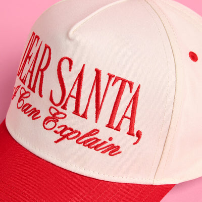 Dear Santa Trucker Hat - red + cream embroidered cap