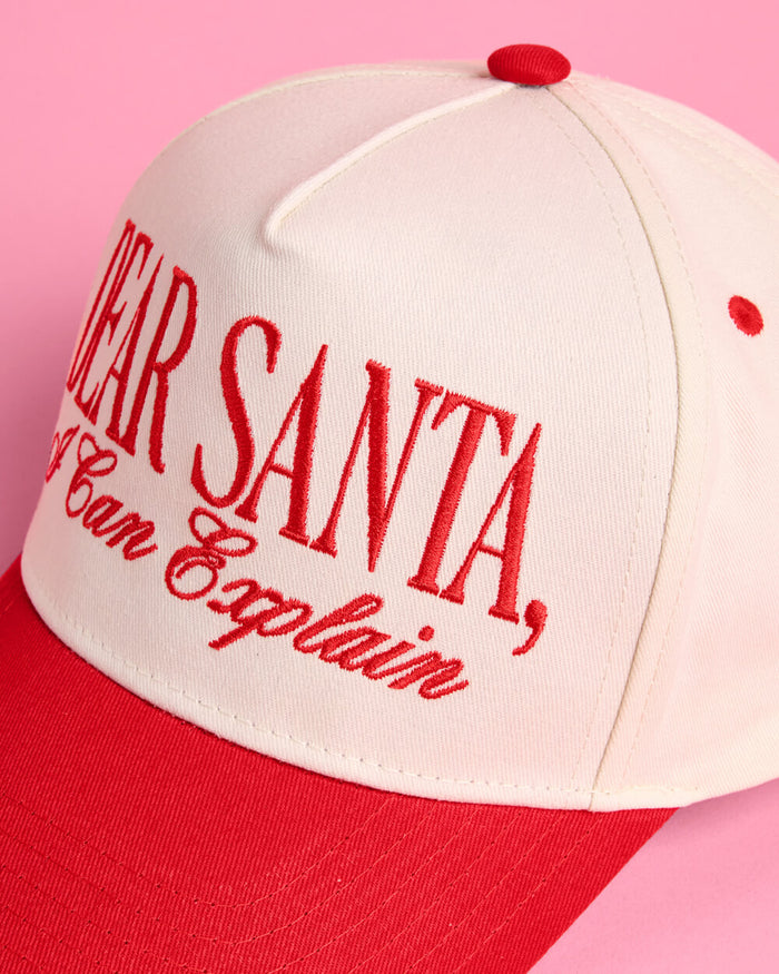 Dear Santa Trucker Hat - red + cream embroidered cap