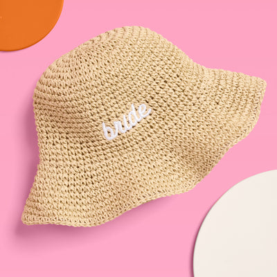Straw Bride Bucket Hat - embroidered hat