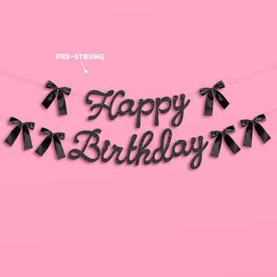 Little Black Bow Banner - black glitter banner